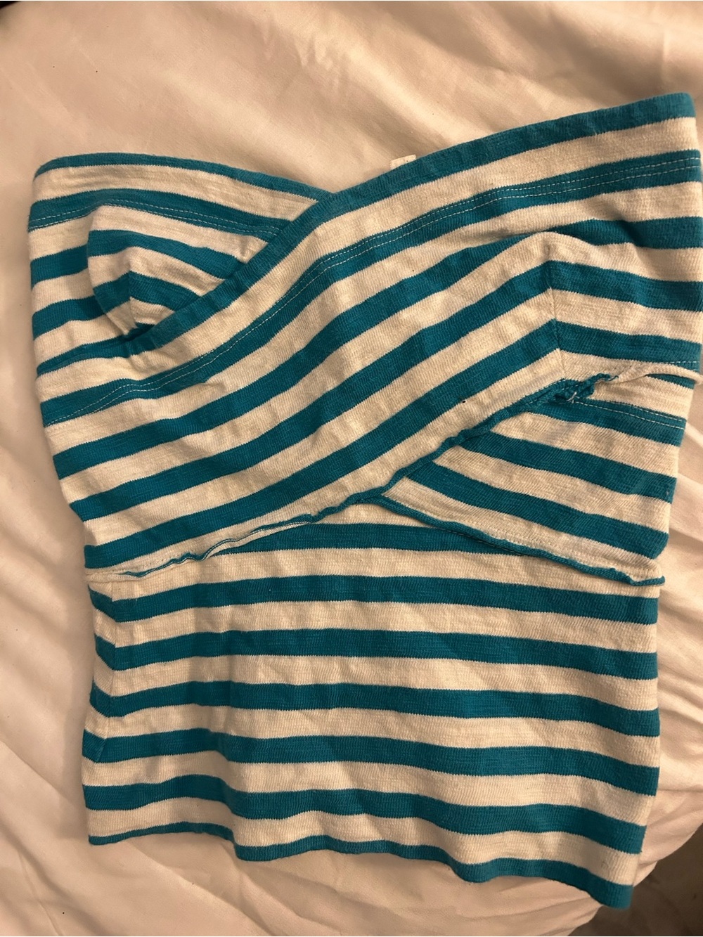 L'AGENCE Teal and White Striped tube top